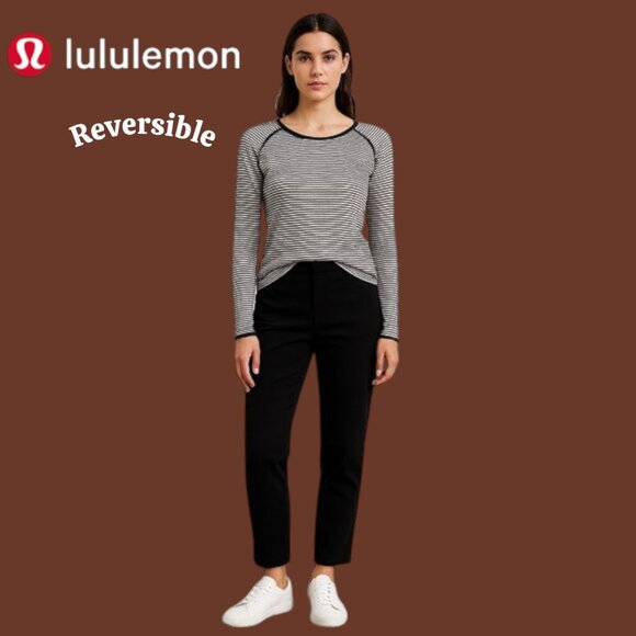 Lululemon Athletica Reversible Long Sleeve Top Black White Stripe Size 8 - Picture 1 of 12